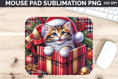 Watercolor Cat Mouse Pad Sublimation - Christmas PNG Design Product Image 1