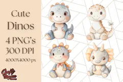 Cute Pastel Dinosaur Clipart PNG for Nursery Art, Baby Decor Product Image 1