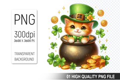 St. Patrick’s Cat with Hat Clipart, Sublimation PNG Product Image 1