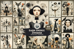Dark Oniric Dreams Digital Papers for Junk Journal scrapbook Product Image 1