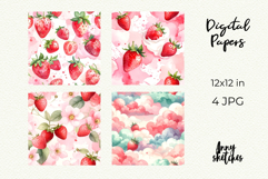 Strawberry Milk Digital Paper Watercolor Seamless Patterns Product Image 2