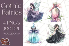 Gothic Fairy & Potion Clipart, Dark Fantasy PNG Printable Product Image 1
