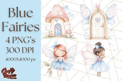 Pastel Blue Fairy Garden Clipart, Enchanted Cottagecore Png Product Image 1