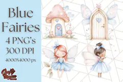 Pastel Blue Fairy Garden Clipart, Enchanted Cottagecore Png Product Image 1