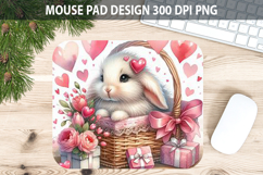 Watercolor Bunny Mouse Pad Sublimation - Valentines PNG Product Image 1