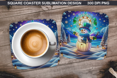 Snowman Coaster Sublimation, Christmas Coaster PNG Design Product Image 1