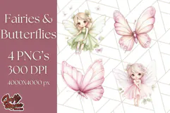Pastel Fairies and Butterflies PNG, Spring Fantasy Clipart Product Image 1