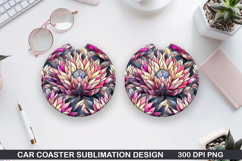 Flower Car coaster sublimation, Summer Coaster PNG Design Product Image 1