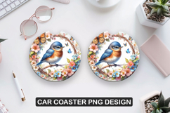 Birds Flower Car Coaster Sublimation| Animal Coaster PNG Product Image 1