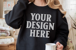 Gildan 18000 Black Mockup , Crewneck Sweatshirt Boho Mock-up Product Image 1