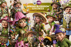 Spring Blossom Gnomes Cliparts and Backgrounds for DIY Product Image 1