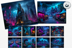Urban Neon Witch Digital Papers Cyberpunk City Backgrounds Product Image 10