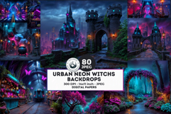 Urban Neon Witch Digital Papers Cyberpunk City Backgrounds Product Image 1