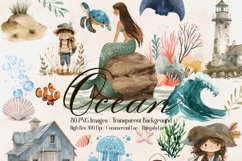 80 Watercolor Sea Ocean Underwater PNG Clip Arts Product Image 1