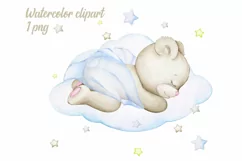 Teddy bear clipart for boy watercolor clipart animal blue bo Product Image 1