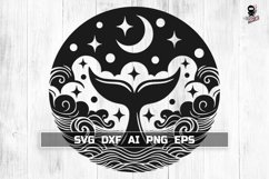 Celestial Whale Tail SVG, Magic Nautical Cut file PNG DXF Product Image 1