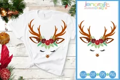 Floral Reindeer Deer SVG - Christmas SVG Reindeer Face Product Image 1