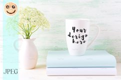 White cappuccino mug mockup with wild meadow flowers Product Image 1