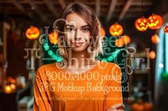 Halloween T-Shirt Mockup Women, Orange T-Shirt Mockup, d18 Product Image 1