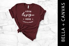 Heather Cardinal Bella Canvas 3001 T-Shirt Mockup On Marble Product Image 1