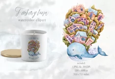 Watercolor whale nautical clipart- sublimation png file Product Image 2