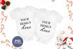Christmas 2 baby bodysuits mockup, twin baby bodysuit mockup Product Image 1