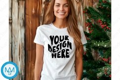 Bella Canvas 3001 Christmas, Woman white Tshirt Mockup Product Image 1