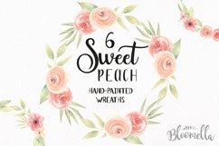 Watercolor Sweet Peach Coral Clipart Wreaths Flowers Garlands Floral  Product Image 1