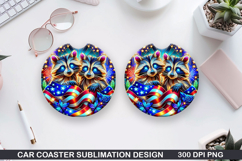 Raccoon Car Coaster Sublimation, 4th Of July Coaster PNG Product Image 1