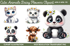 Cute Animals Daisy Flowers Clipart PNG Product Image 1