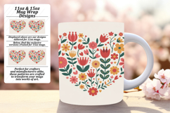 Trendy 11oz Mug Wrap Png Template , Flowers Heart Product Image 1
