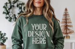 Christmas Gildan 18000 Forest Green Crewneck Sweatshirt Mock Product Image 1