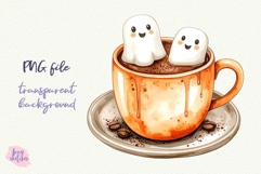 Hot Chocolate PNG Halloween Ghost Cafe Clipart Sublimation Product Image 2