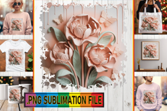 Bright TOTE BAG Designs PNG, 3D Flowers Product Image 1