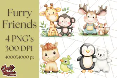 Cute Animal Friends Clipart PNG, Whimsical Spring Animal Duo Product Image 1