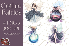 Gothic Fairy &amp; Potion Clipart, Dark Fantasy PNG Printable Product Image 1
