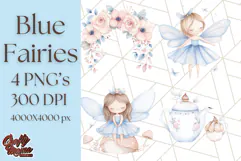 Pastel Blue Fairy Garden Clipart, Enchanted Cottagecore Png Product Image 1