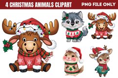 Woodland Christmas Animals Clipart PNG Product Image 1