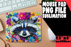 Fun Floral Raccoon Mouse Pad Sublimation PNG Product Image 1