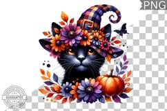 Halloween Cat Flowers Sublimation - Clipart PNG Design Product Image 1