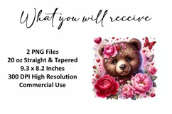 Valentine's Day Bear Tumbler Wrap Sublimation Design Product Image 2