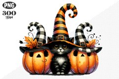 Halloween Cat And Pumpkin Sublimation - Clipart PNG Design Product Image 1