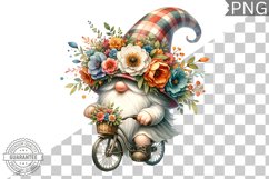 Floral Crown Gnome Rides A Bike Sublimation Clipart Design Product Image 1