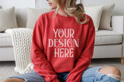 Red Gildan 18000 Crewneck Sweatshirt Mockups,G18000 Product Image 1