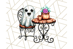 Ghost Café PNG Clipart, Cute Ghost Baristas Halloween Treats Product Image 5