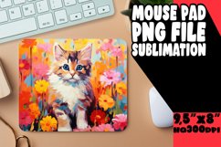 Cute Floral Kitty Mouse Pad Design PNG Product Image 1