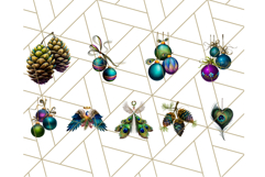 Peacock Christmas Clipart in Jewel Tones, Christmas Png Product Image 9