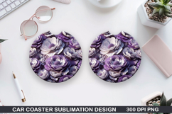 Flowers Car Coaster Sublimation| Flowers Coaster PNG Design Product Image 1