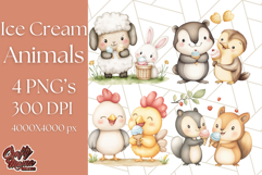 Spring Animal Ice Cream Clipart, Cute Pastel Animal PNG Product Image 1