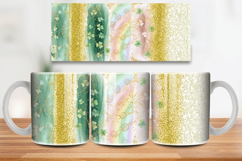 Pastel Rainbow Shamrock Glitter Mug Wrap PNG Sublimation Des Product Image 1